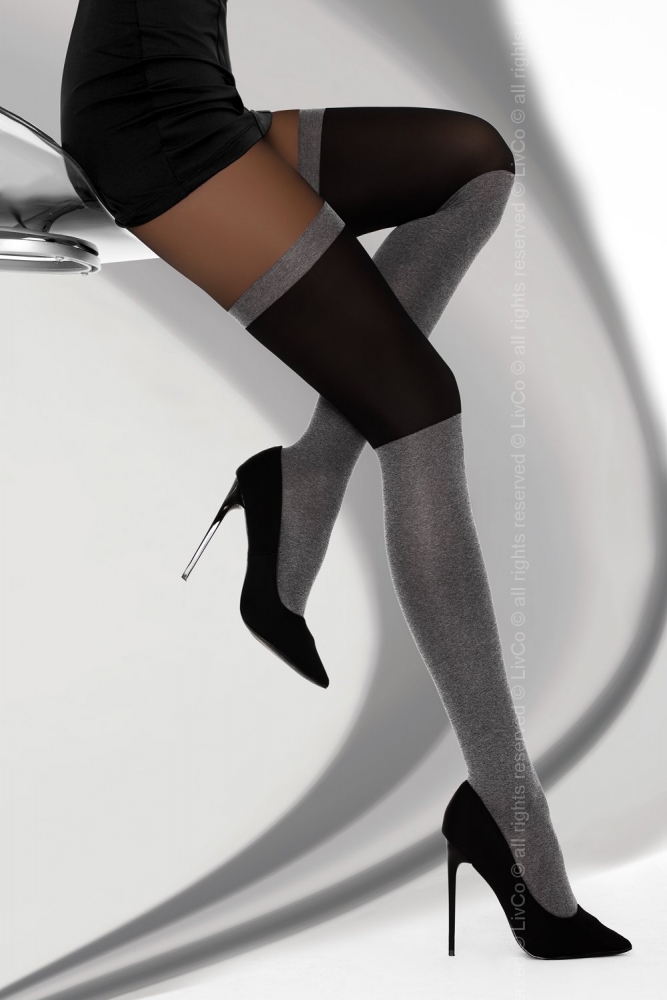 Колготки "Livco Corsetti Megia" имитация чулок, черно-серые, S/M 